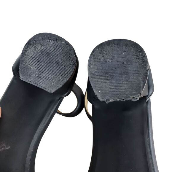 White Mt Emerie Heels Womens 8 Black Faux Leather Strappy Open Toe Sandals Shoes - Picture 8 of 10